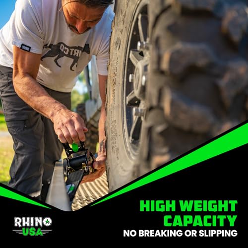 Image of Rhino USA Retractable Ratchet Straps (4-Pack) - 2 Inch x 10 Feet (3,033lb Break Strength) - Heavy Duty Auto Self Retracting Tie Down Straps for Truck, Cargo Trailer, Motorcycle, Rad & More - Black