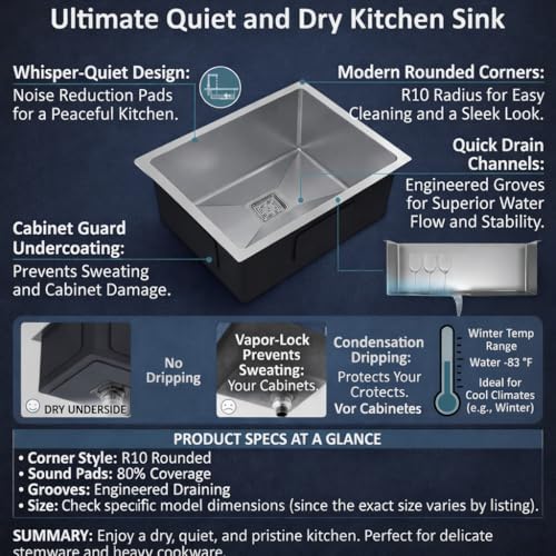 Image of RUVEL Kitchen Sink 24 inchx18 inchx9 inch | Premium Handmade 304 Grade Stainless Steel Single Bowl | Heavy Duty, Rust & Scratch Resistant | Includes Waste Coupling, Drain Rack & Hose Pipes | Silver - Matt Finish