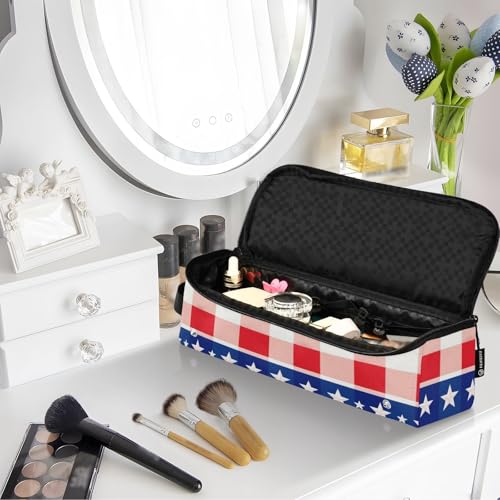 Bolsa de viaje para herramientas de cabello con tapete resistente al calor extraíble, impermeable, organizador para planchas, alisadores, rizadores, con patrón de borde rojo y blanco a cuadros miniatura 7