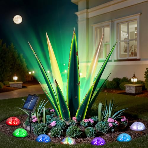 Image of KODIBO 24 inch Metal Agave Plant Outdoor Decor with Solar Light, Vintage Green