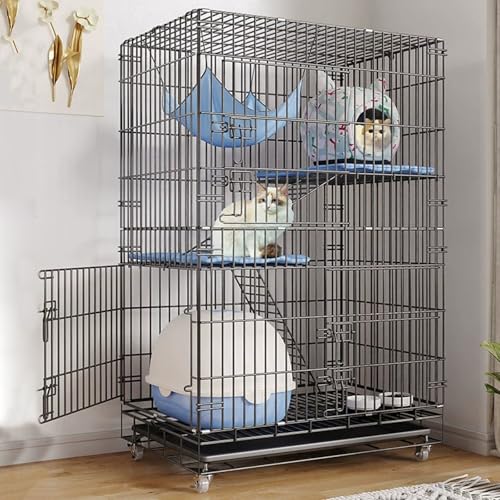 折りたたみ式 3 段 猫けーじ人気安い 室内猫 ケージ 引き出しトレイ付き 金属ワイヤー 猫 リス ウサギ 小動物用大型ペットケージ ペットケージ 猫 猫 ケージ 折りたたみ 猫のゲージ(Black)