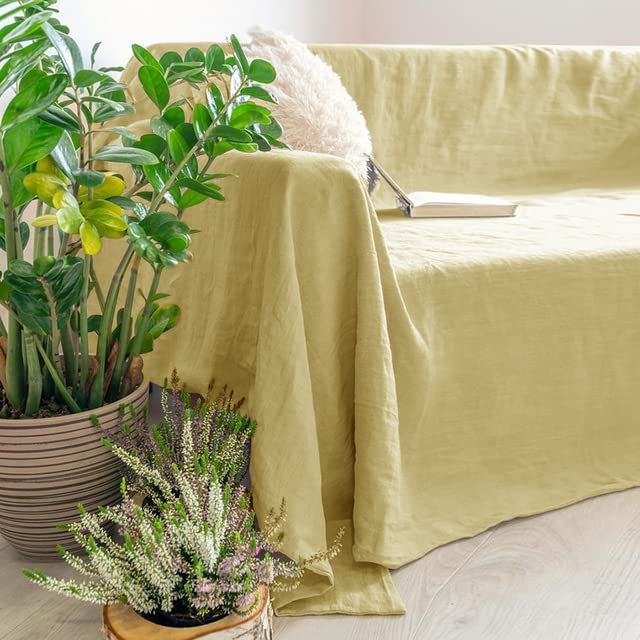 AITIHYA France Linen Sofa Covers For Living Room Flax Soft Removable Sofa Cushion Cover Protector Washable Couch Covers 1/2/3 Seat-mustard yellow,150X200cm
