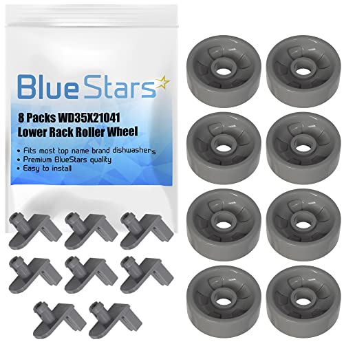 [UPGRADED] Ultra Durable WD35X21041 Dishwasher Lower Rack Roller And Axle Kit Replacement by BlueStars – Exact Fit For GE Dishwashers – Replaces WD12X10261 WD12X10107 WD12X10136 WD12X10277-8 PACKS