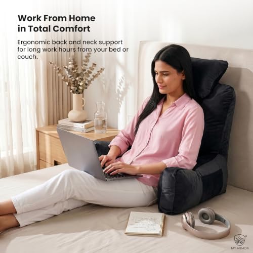 Image of MYARMOR Backrest Pillow for Bed with Detachable Neck Rest & Support Arms, Soft Reading Pillow | Back Support Wedge Pillow for Working, Seating & Relaxing in Bed - Grey