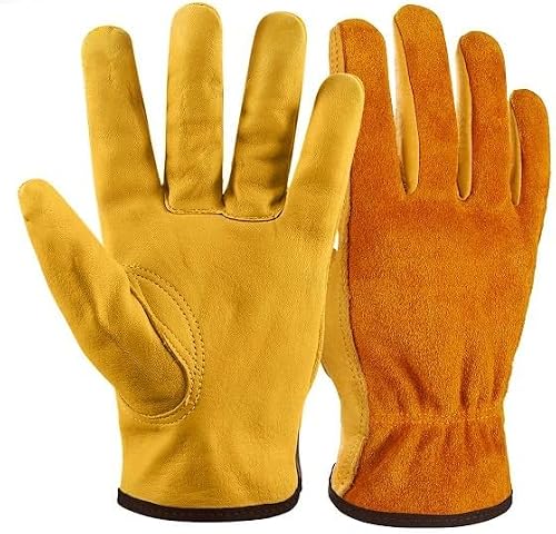 NickyPicky Arbeitshandschuhe Herren und Damen – Gartenhandschuhe Dornenfest aus Leder – schützende Handschuhe für Garten, Baustelle und Holzarbeiten – robust, atmungsaktiv, mit sta