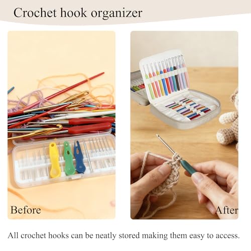 Crochet Hook Case, Lightweight Crochet Hook Organizer with Clear Zipper Pockets, Crochet Hook Holder for Knitting Needle Storage, Gift for Women and Crochet Enthusiasts (Light Brown)