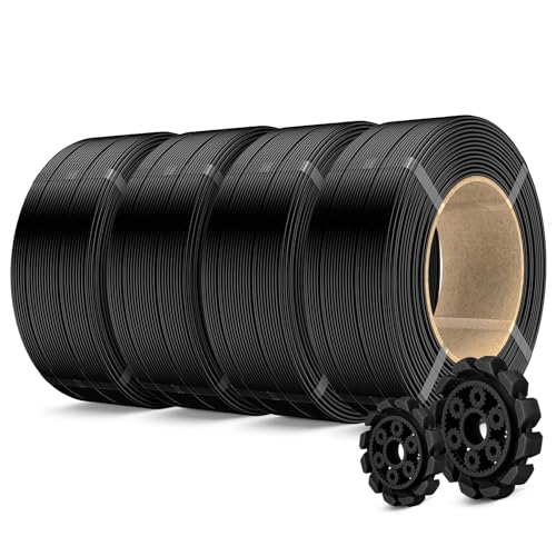 Image of SUNLU 4KG PLA+2.0 3D Printer Filament Refill, High Toughness PLA+ Filament Bundle, No Spool 3D Filaments Refill 1.75mm for Reusable Spools Compatible with Bambu Lab 3D Printers, 1KG /Roll, Black*4