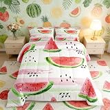 Manfei Watermelon Comforter Set Full Size, Summer Fruits Theme Bedding Set 3pcs for Kids Boys Girls Room Decor, Watercolor Watermelon Quilt Set Soft Polyester Duvet Set with 2 Pillowcases