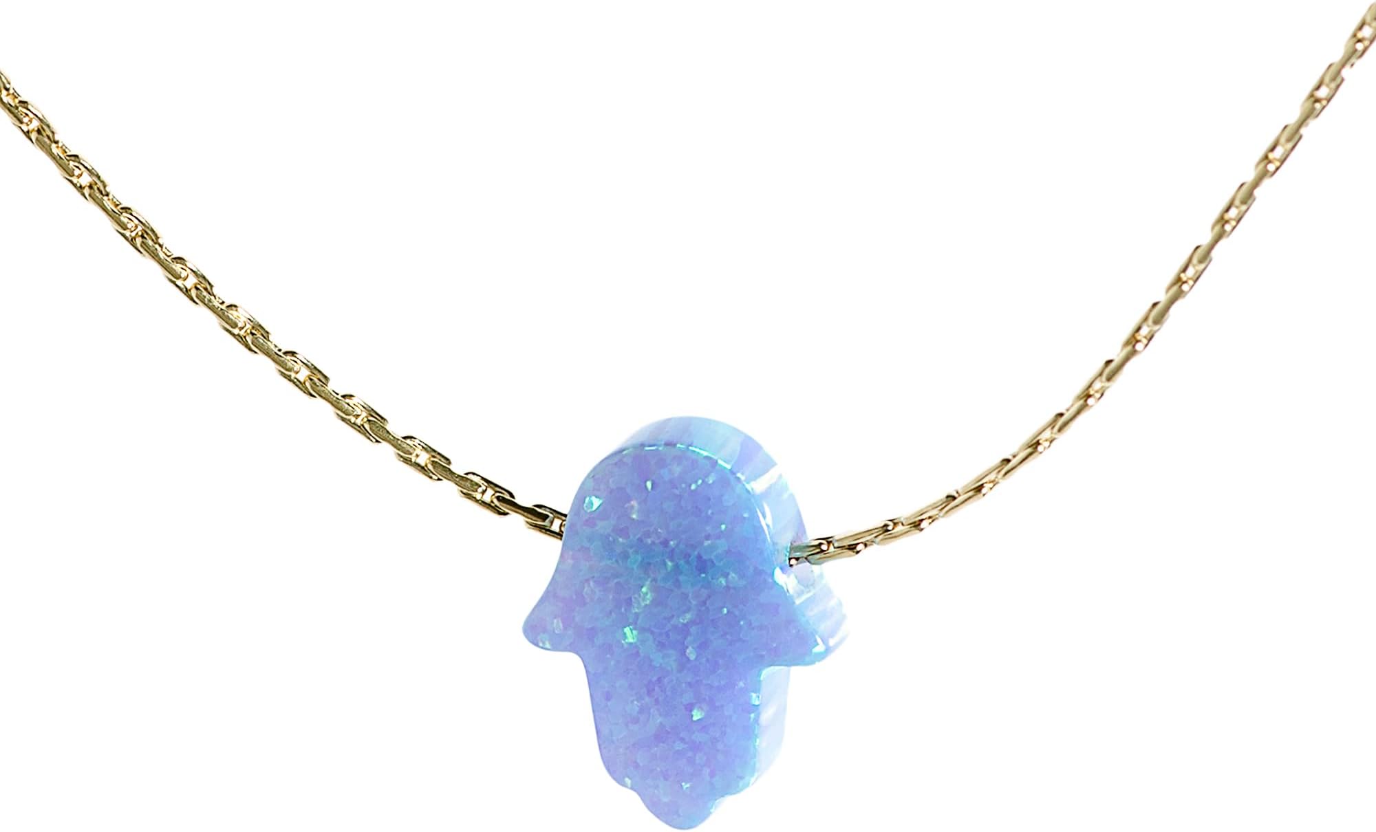 AVNISOpal Necklace Blue Opal Hamsa Gold Chain