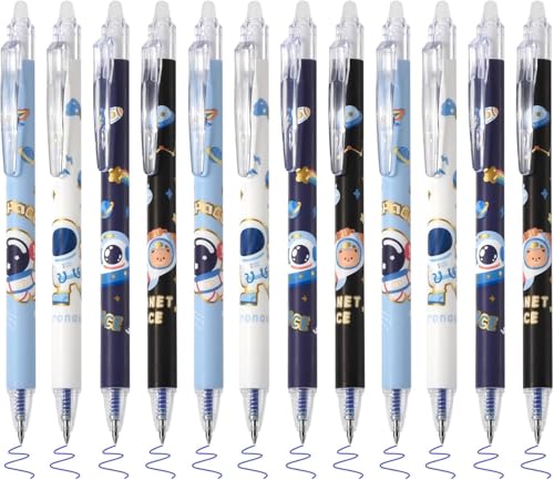 Image of FAMOUS QUALITY 12 Pc Astronaut Theme Stylish Retractable 0.5mm Erasable Gel Pen, Blue Ink | Smooth Writing | Refillable Gel Pen | Kawaii Stationery for Kids Birthday Party Return Gift - Blue Ink