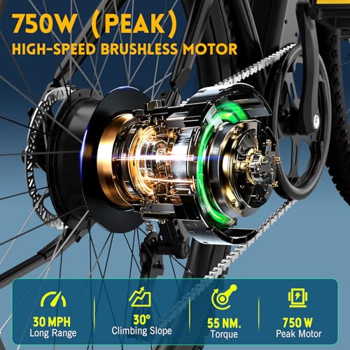 Image of TST Electric Bike for Adults, 750 Peak Motor Ebike with 36V /7.8Ah Battery, up to 40 Miles Range 25 MPH Electric Bicycle, 7 Speed, 26 inch E Bike for Commute