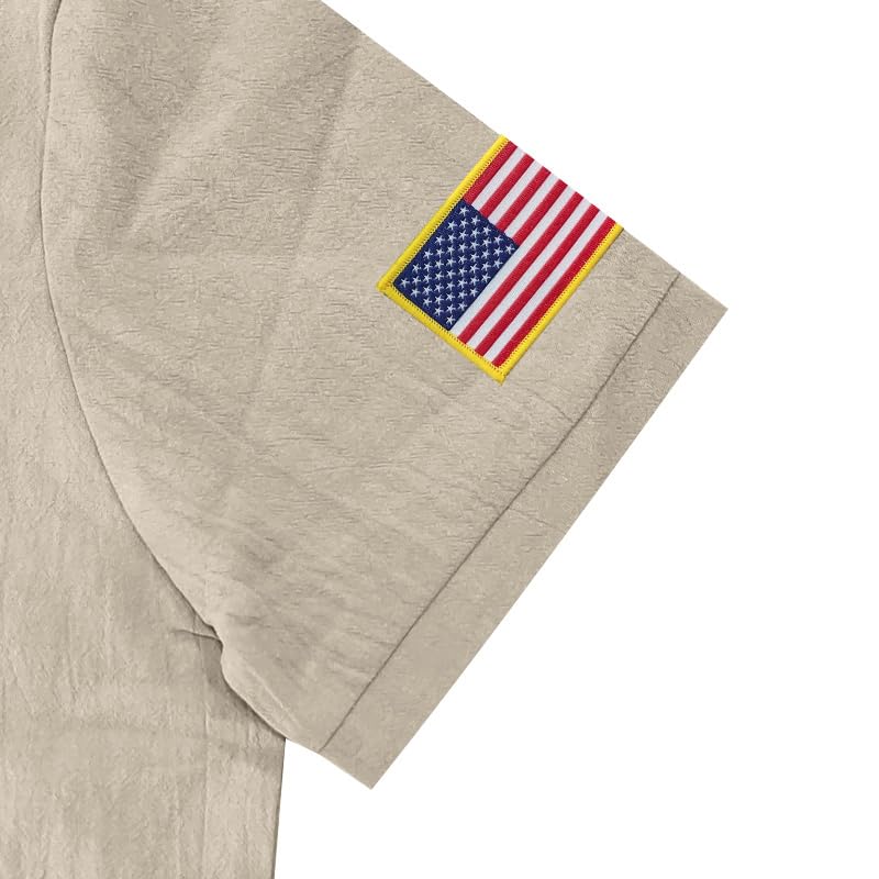 Men's Linen Polo Shirt American Flag Embroidery Tees Short Sleeve Classic V Neck Loose Patriotic Tops Golf Pullover4