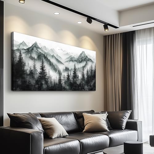 KELIYUAN Canvas Wall Art For Living Room Bedroom Wall Decor Home Office Black And White Foggy Forest Mountain Ink Landscape Paint Room Hallway Prints Artwork Picture Home Wall Aesthetics 20x40 In