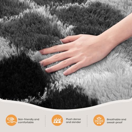 Zentavio Area Rugs for Living Room Large Rugs for Bedroom 5x8 Carpet Fluffy Fuzzy Soft Shag Aesthetic Plush High Pile Gray Throw Rug for Nursery Kids Room Dorm Diomond Black