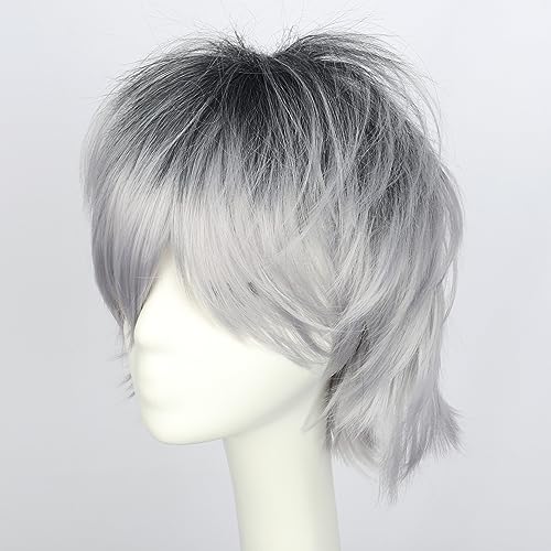 YEESHEDO Unisex Short Silver Grey Bob Anime Cosplay Character Wigs Full Natural Layer Straight Fluffy Hair Costume Party Fancy Dress Wig for Women Men Boy Girls - Image 4