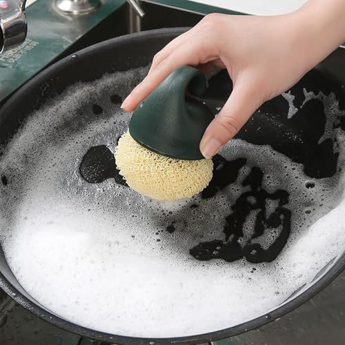 Image of Kitchen Dish Scrubber with Short Handle, Heavy Duty Scrubbing Brushes for Dishes, with Plastic Replacement for Cleaning Kitchen, Pots, Pans, Grills (Short Hanlde Green)
