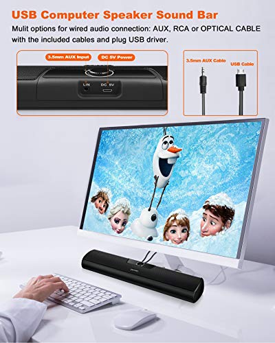 USB Computer Speakers -Z ZAFFIRO Desktop PC Speakers Sound Bar, 5W Stereo USB Powered Wired Soundbar for Desktop Laptop Smartphone (RCA/Aux Connection)