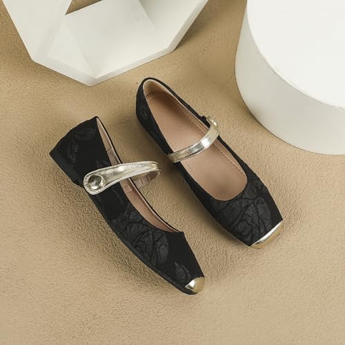 Women's Square Toe Floral Flat Shoes with Self-Adhesive Straps - Comfortable Mary Jane Slip-Ons, Stylish Ballet Pumps Suitable for Office and Casual Wear4