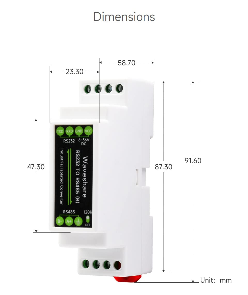 RS232 To RS485 Converter (B) Rail-Mount Active Digital Isolator Serial Converter,600W lightningproof and Surge-suppress, 15KV ESD Protection,Long Distance Transmission