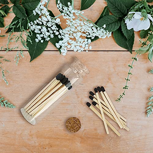 Thankful Greetings Black Tip 2\" Safety Matches | 3 Glass Bottles Each with Cork Top, Striker & 20 Matchsticks (60+ Total) | Decorative Unique & Fun Artisan Set for Your Home, Gifts, & Events - Thumbnail 2