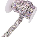 Phicmanlo 1 Yard Delicate Rhinestone Trimming Crystal Ribbon Chain for Sewing Craft Wedding Bridal Belt Decoration (Silver AB)