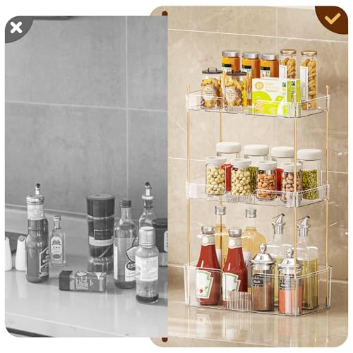 Image of Akinbas 3 Tier Bathroom Organizer Countertop Makeup Perfume Tray Skincare Organizer for Bathroom Dresser Vanity (White)