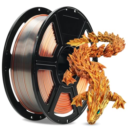 Image of FLASHFORGE Silk Tri-Color PLA Filament 1.75mm, Coextrusion Gold Sliver Copper Triple Color Rainbow 3D Printer Filament, Enchanting Silk Finish with 360 Multicolor Shifting Color Effect