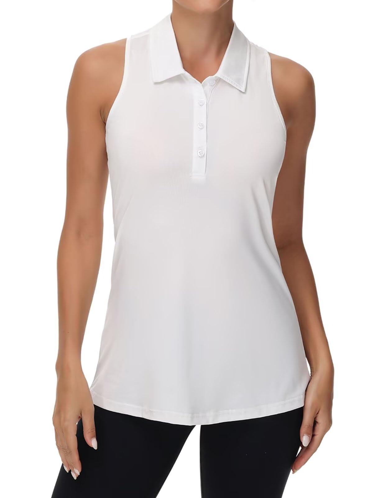 Pdbokew Women's Racerback Golf Shirt Long Tank Tops Sleeveless Polo Shirt