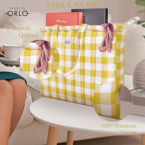 Image of Premium Cotton Waffle Quilted Tote Bag, Large Spacious Handbag for College, Office, Work, Travel, Shopping & Daily Use
