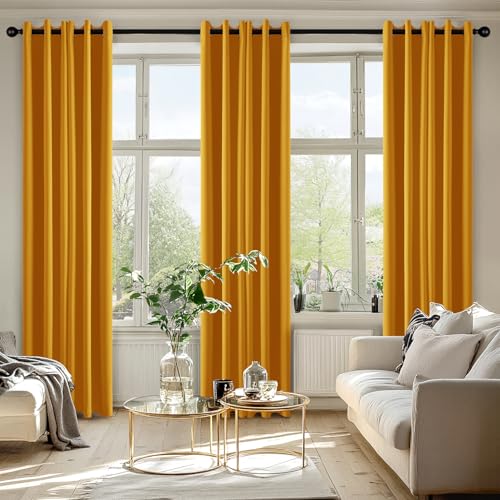 Image of MIULEE Blackout Curtains for Bedroom Living Room 2 Panels, Thermal Insulated Room Darkening Drapes Grommet Noise Reducing Light Blocking Window Treatments 72 Inches Long 40x72 Inch Mustard Yellow