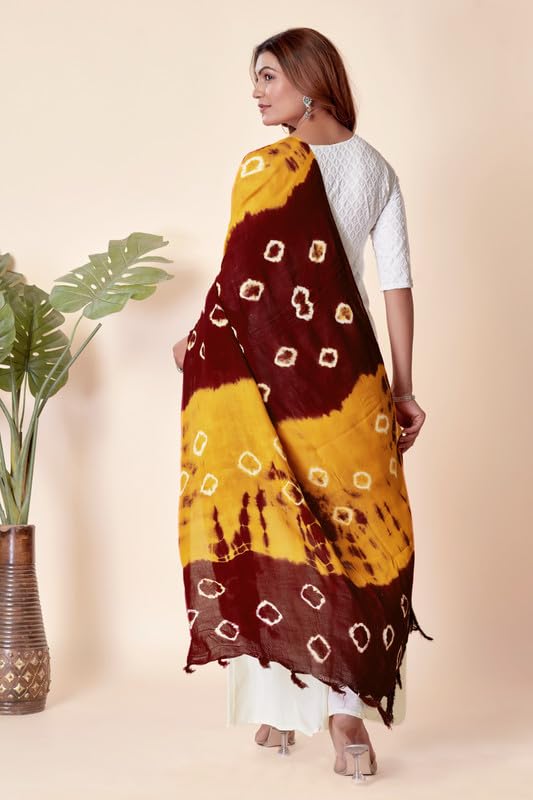 Image of Traditional Bandhani Dupatta for Women Soft Cotton Blend with Tie-Dye Print and Elegant Design for Ethnic