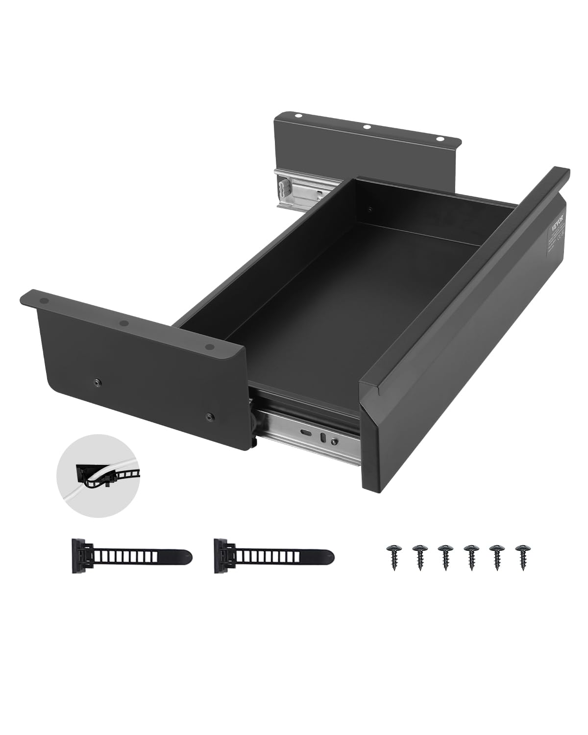 VEVOR Cassetto Estraibile Sotto Scrivania 440 x 223 x 101 mm Organizzatore Nascosto per Riporre Oggetti sulla Scrivania, Cassetto Portapenne Sotto Tavolo, per Postazioni di Lavoro da Ufficio, Nero