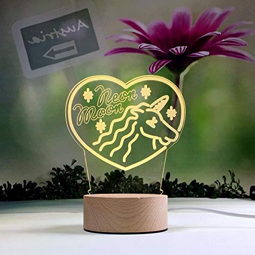 Lampada da tavolo a LED 3D del fumetto Animale creativo Amore Cuore Sogno Decorazione nordica Luce notturna Regalo di Natale per bambini Cavallo di unicorno