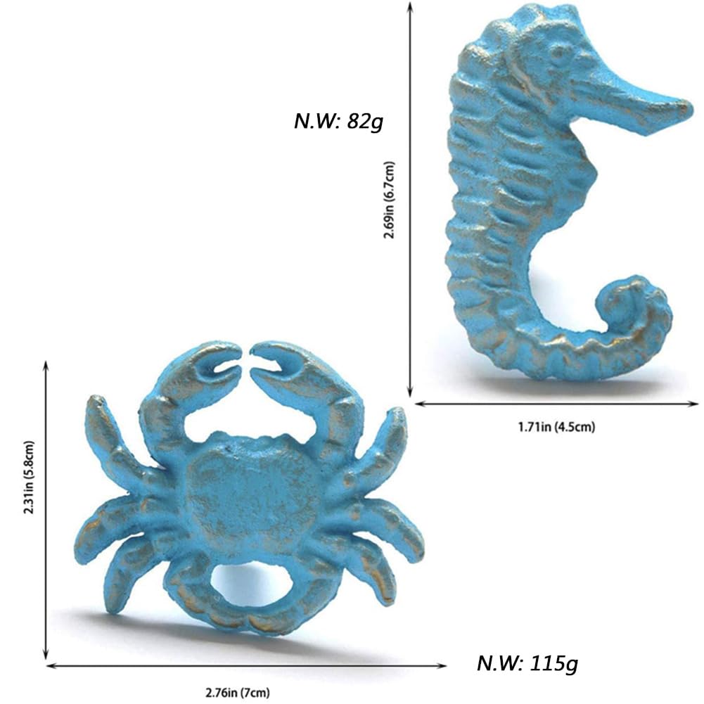 Set Of 4 Coastal Decorative Drawer Knobs - Sea Horse, Starfish, Seashell &  Crab Cast Iron Handles For Cabinets & Dressers Beach Themed Drawer Knobs