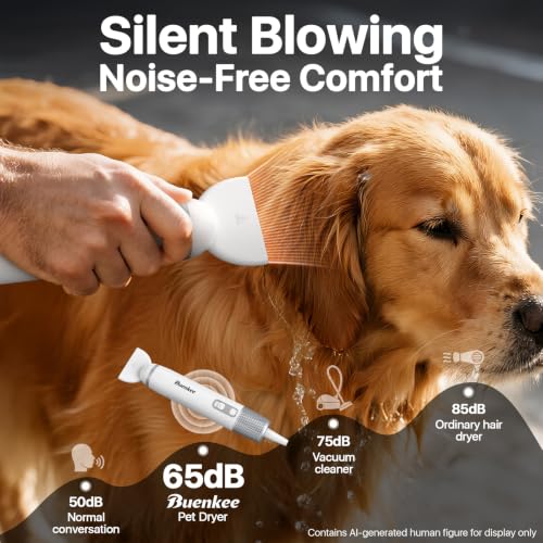Image of Buenkee Handheld Dog Dryer, 3HP High-Velocity Pet Hair Blower, White