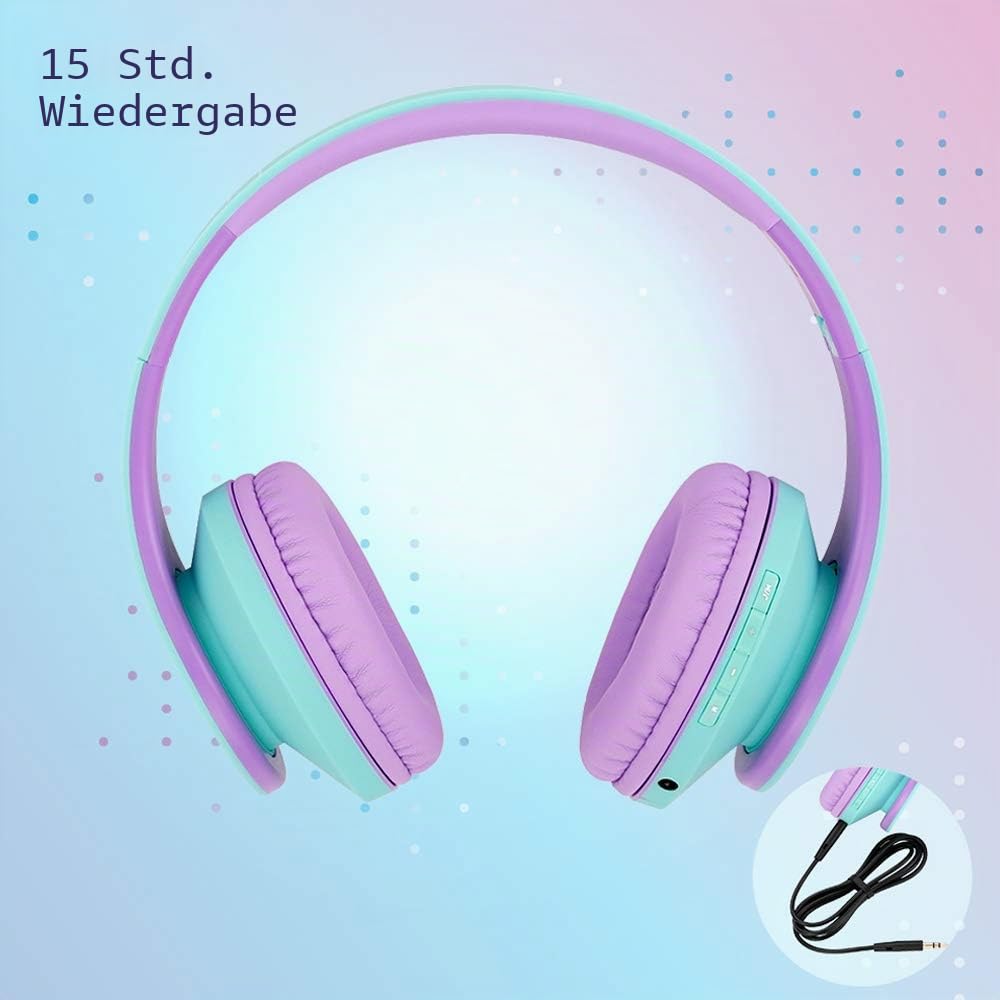 Kinder Kopfhörer, PowerLocus KinderKopfhörer Bluetooth mit 85dB Lautstärkebegrenzung, Faltbar mit Tragetasche, Kopfhörer Over Ear Kabellose und Kabel mit Mikrofon, Micro-SD-Modus für Handy, PC, Tablet