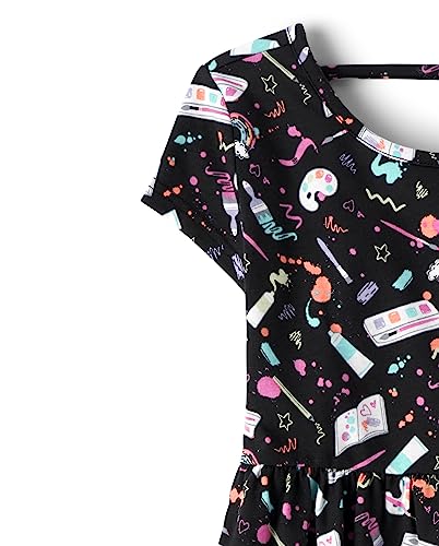 The Children's Place,Short Sleeve Fashion Skater Dress,Black,Medium (7/8)2