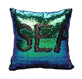 Dealpeak Sided Reversible Sequin Mermaid Glitter Sofa Cushion Cover Throw Pillow Case 40cm x 40cm (Green+Black)