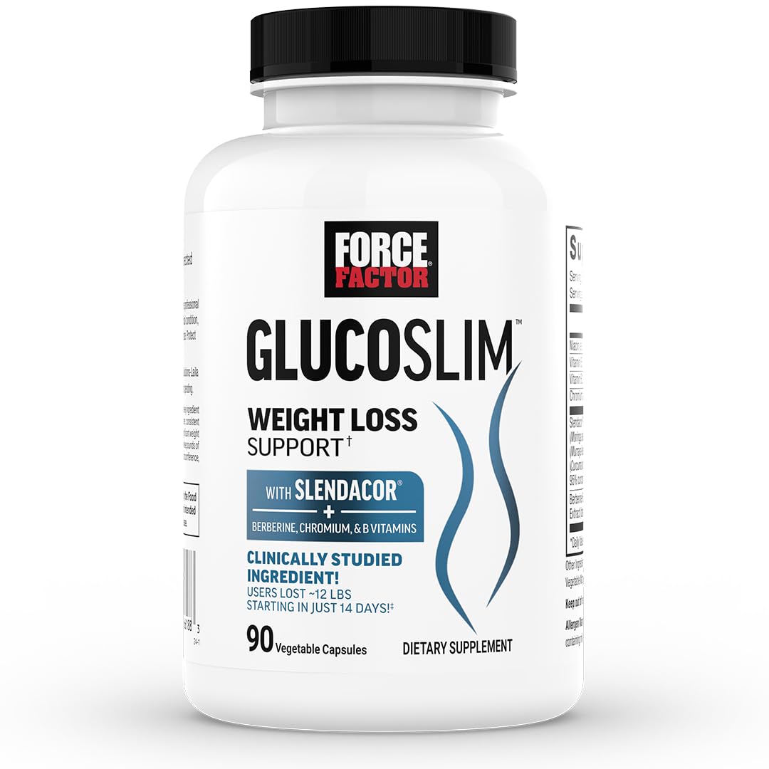 Force Factor suplemento para controle de peso com Slendacor, berberina HCl, cromo e vitaminas B, 90 cápsulas vegetais