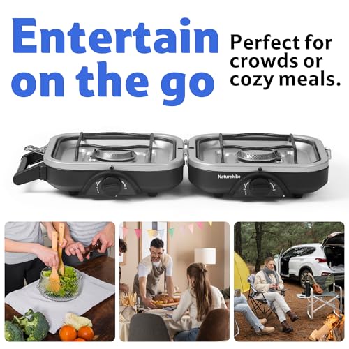 Image of Naturehike Upgraded Folding Gas Stove 2 Burner Camping Stove 16000BTU Portable Gas Stove with Dual Burners Compact Lightweight Propane Stove for Camping Picnics Backpacking