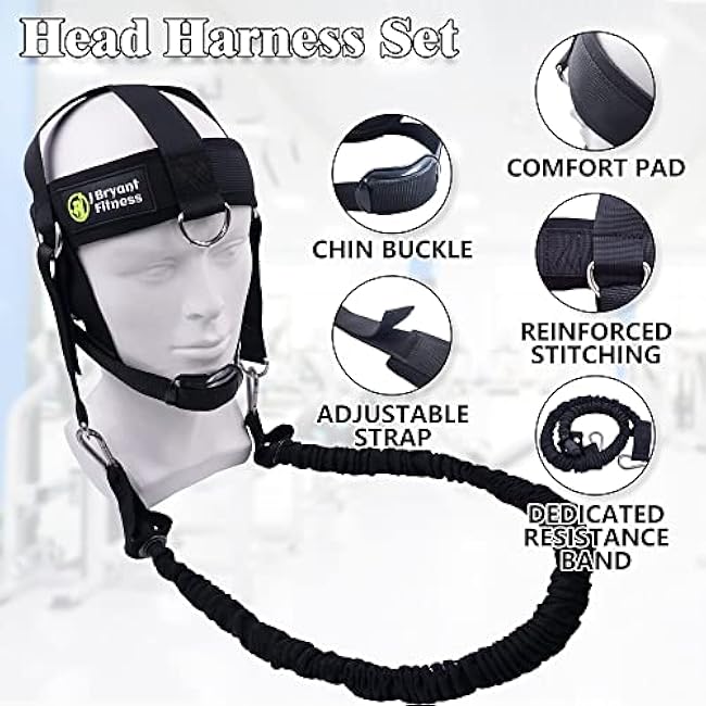 J Bryant Neck Harness Head - Weight Lifting with Resistance Tube Bands - Door Anchor Set Adjustable Neck Training Strap Exercise Equipment