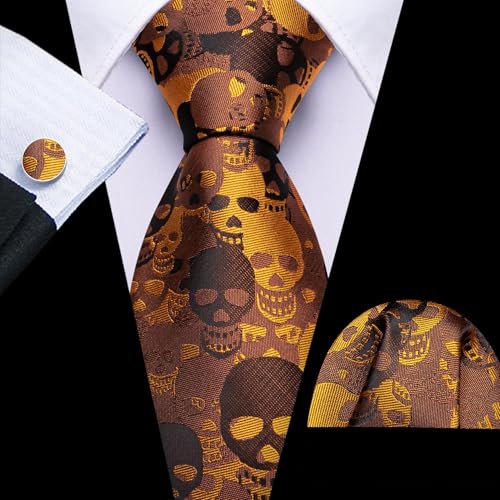 Image of Barry.Wang Man Tie Sets Skull Ties Animal Extra Long Necktie Silk Woven Handkerchief Cufflinks Festival Party Gift
