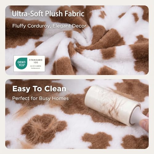 Image of Faux Fur Dog Bed Cover, Cow Print Brown-White, 44 inch L x 32 inch W x 4.5 inch Th | Ultra Soft Rose Velvet, Removable & Washable, Cozy & Durable, Cover Only (No Filling)