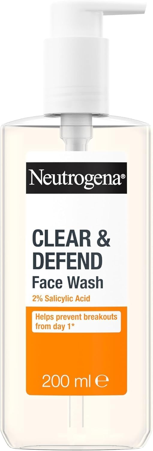 Clear & Defend Face Wash (1x 200ml), Oil-Free Facial Cleanser for Spot-Prone Skin, Facial Wash with Purifying 2% Salicylic Acid to Help Prevent Breakouts for Smoother, Clearer Skin