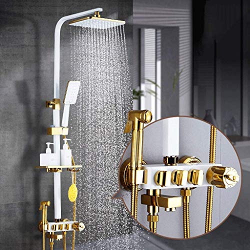 Wmmner Household Hotel Multi-Function All-Copper Shower Column Constant Temperature Shower System,With Rectangular Nozzle Shower Head Shower Spray Cold And Hot Mixer Shower Set
