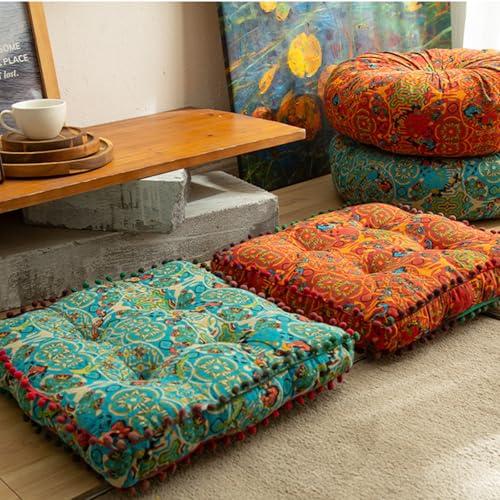 ELEFOCUS Blue Bohemian Seat Cushion,Indoor Boho Chair Cushions for Dining Chairs,Square Chair Pad,Decorative Seat Cushions for Kitchen Chairs (Blue Square A 16X16) - view 3