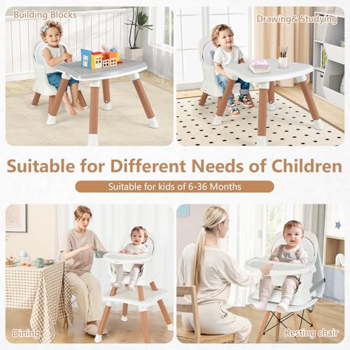 Image of INFANS 8 in 1 Baby High Chair, Convertible Highchair for Babies and Toddlers, Infant Dining Booster Seat, Building Block Table, Kids Stool Table Chair Set with Removable Tray