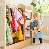 Guidecraft See and Store Dress-up Center – Natural: Armoire for Kids with Mirror & Shelves, Clothes Rack and Shoe Storage Dresser with Bottom Tray - Toddlers Room Furniture