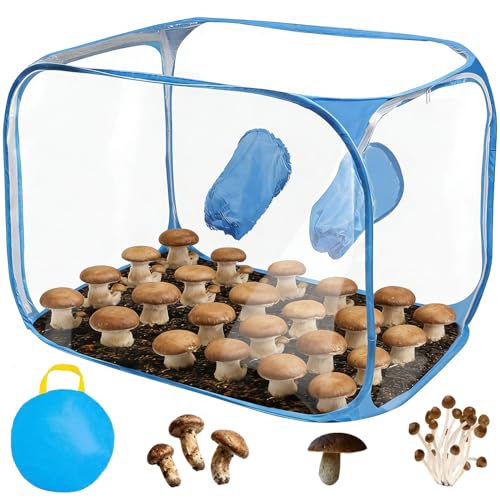 Crecimiento de setas, tienda de campaña portátil y plegable con dos aberturas para brazos para hongos como hongos Enoki, hongos medicinales, hongos en general (azul)