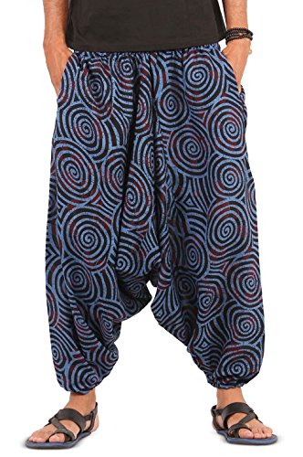 Mens Womens Boho Hippie Cotton Harem Pants with Spiral Design2